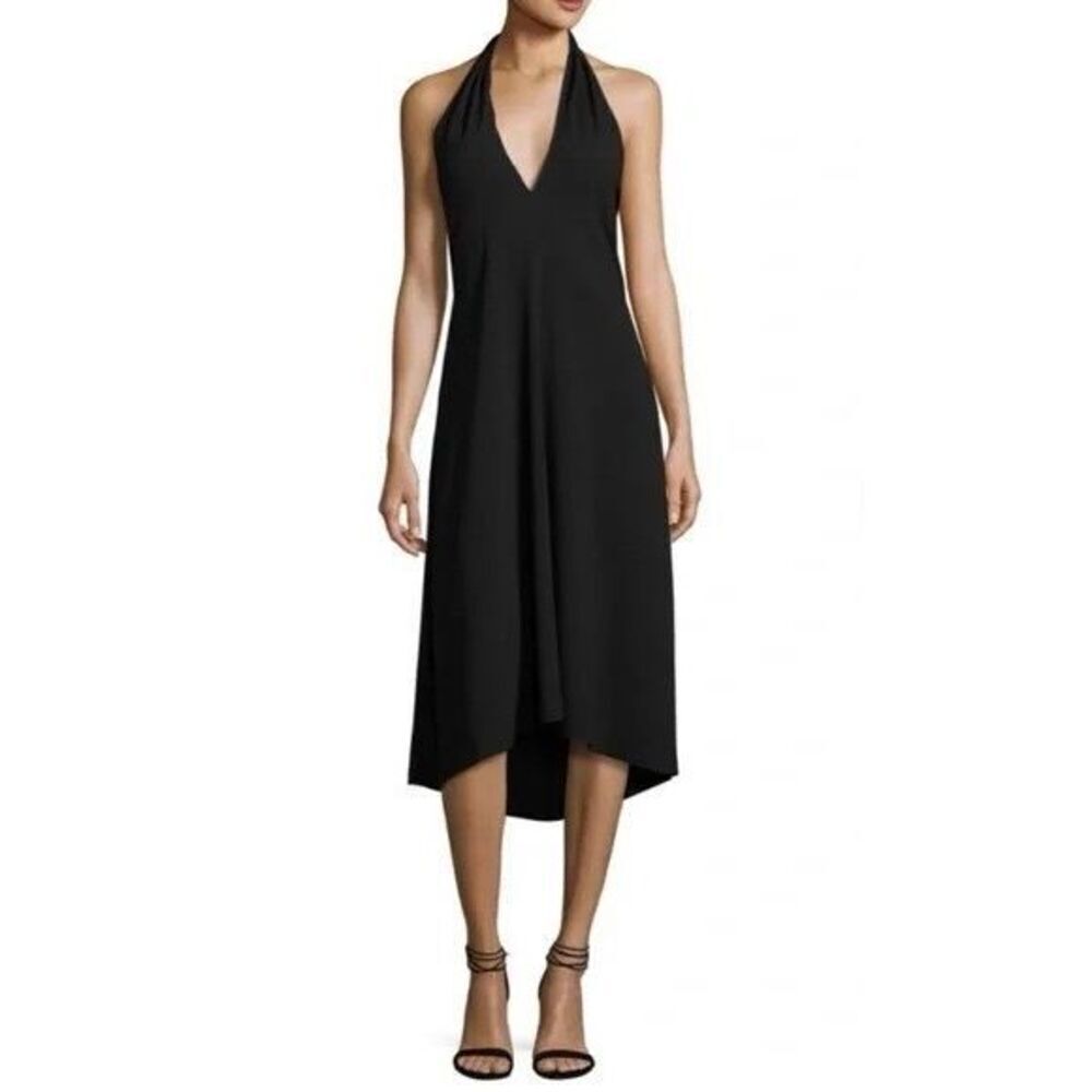✨Theory Araci Rosina Crepe V-Neck Halter Midi Sz 2 Black Dress✨